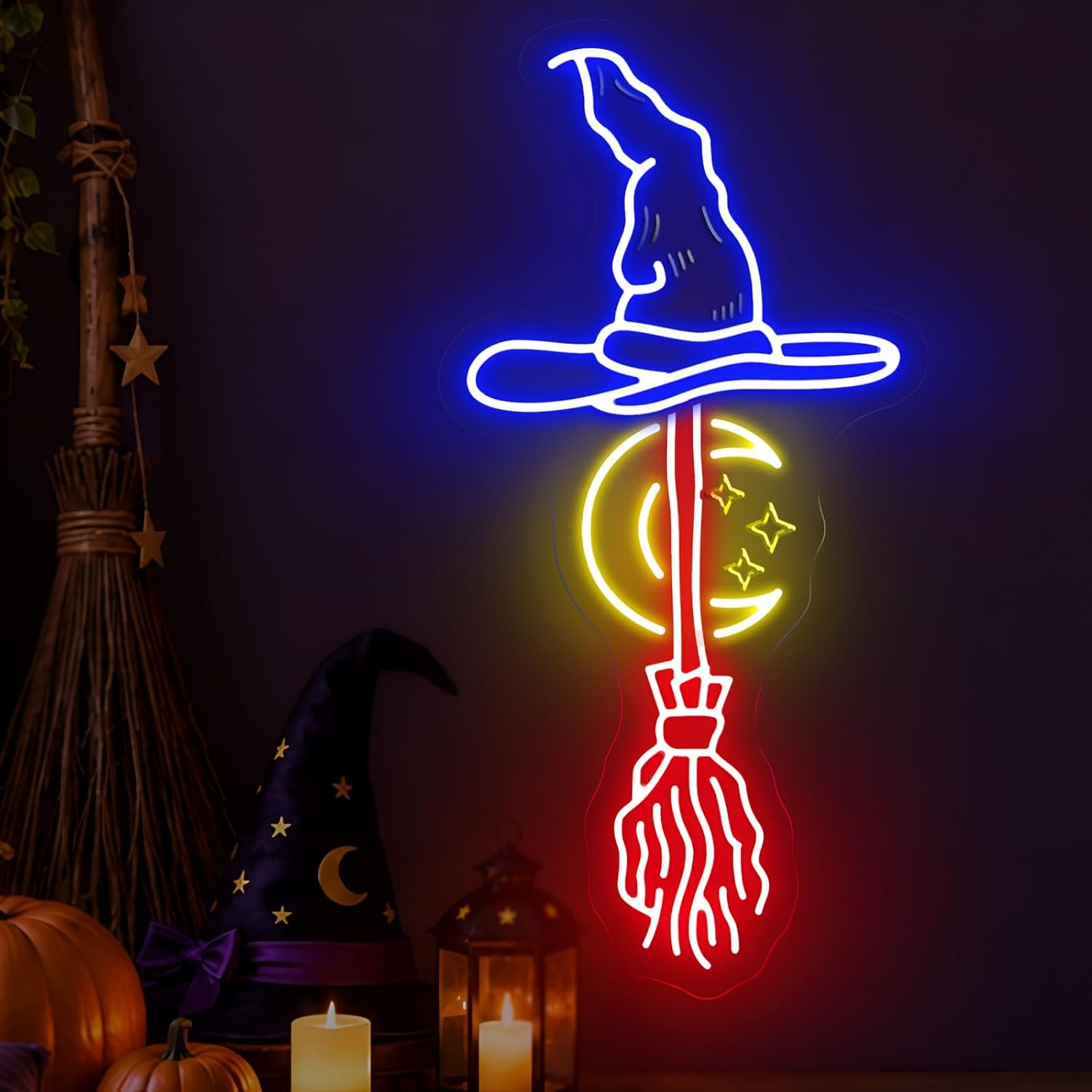 Neon Sign Party - Lampu Neon Bentuk Topi Penyihir dan