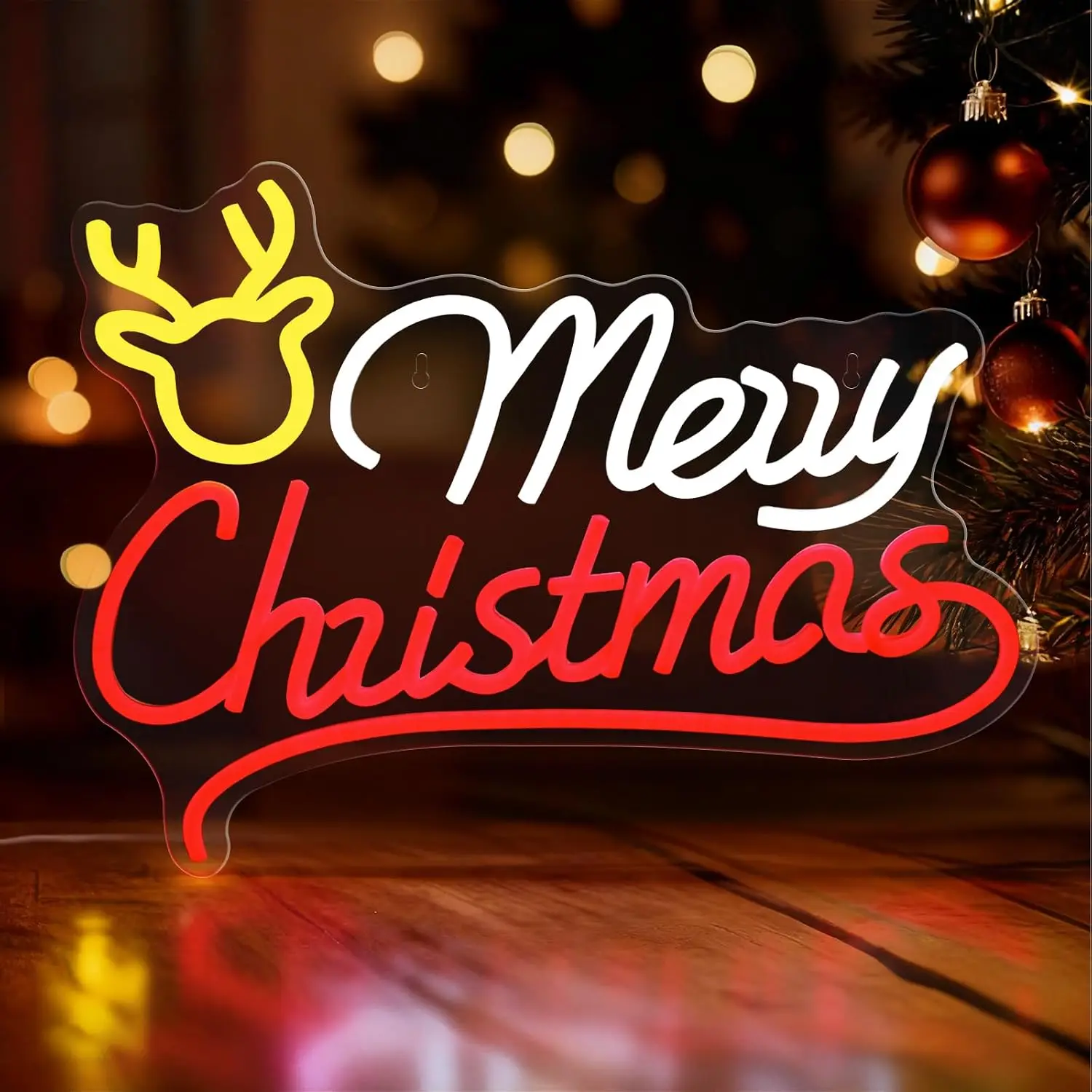 Neon Sign Party - Selamat Natal, Lampu Neon Rusa dengan