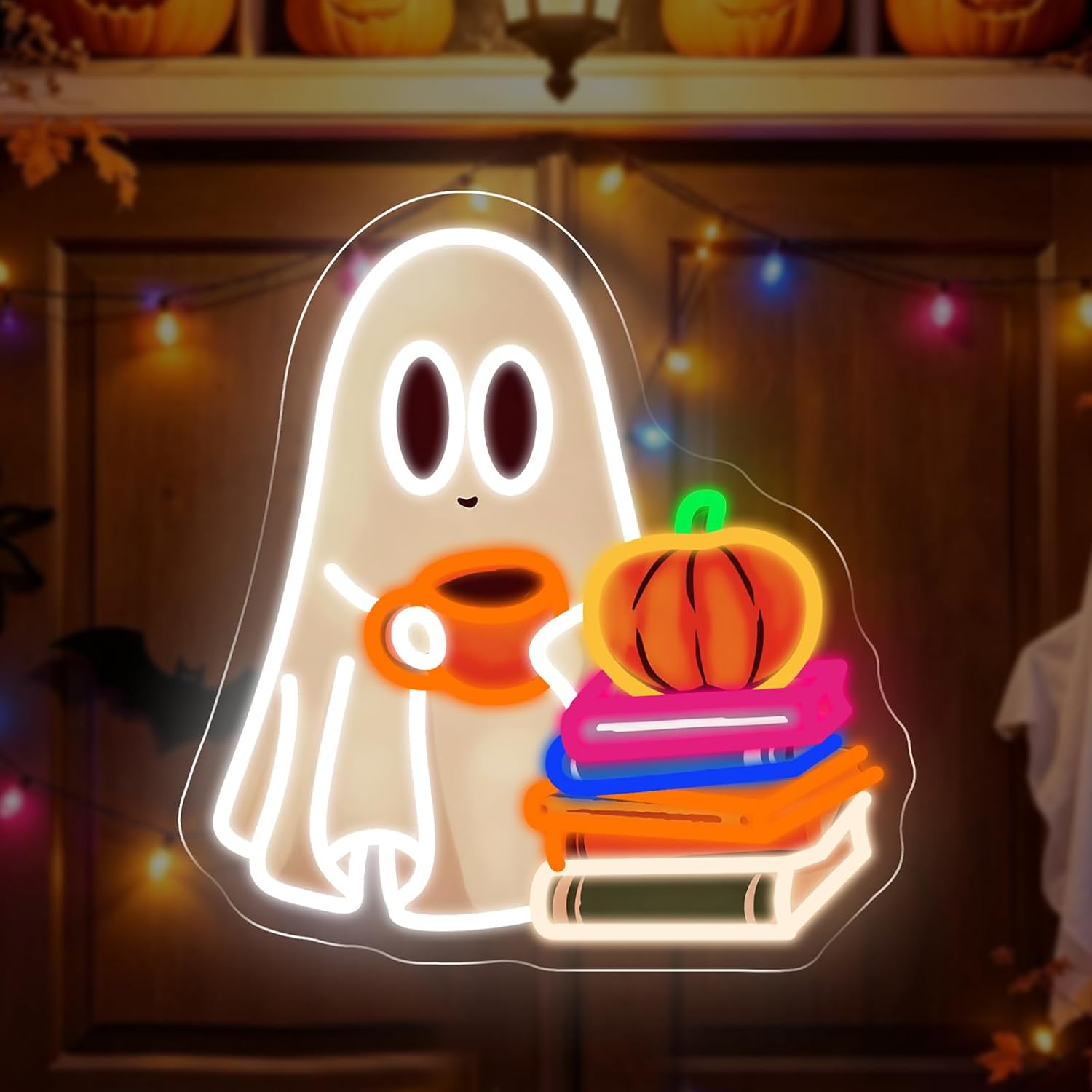 Neon Sign Party - Lampu Neon LED Bentuk Hantu Lucu